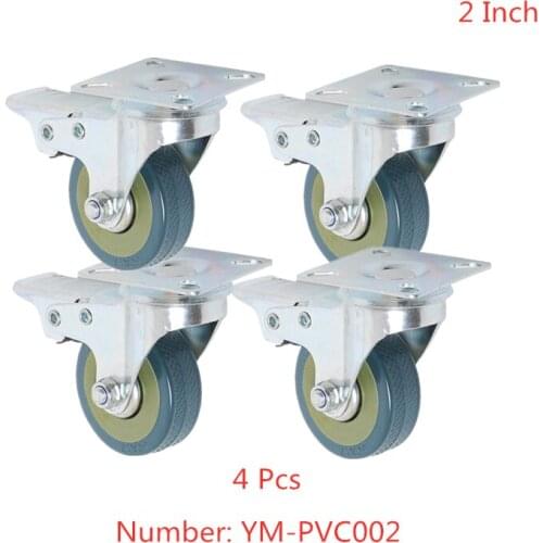 4 Pcs/Lot With Brake Rack 2 Inch Caster Universal Wheel Industrial Trolley Roller Wear Resistant Flat Pulley