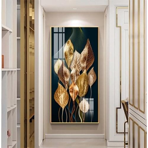 Abstract plant Leaf Canvas Painting Modern Golden Black Posters and Prints For Cuadros Living Room Wall Art Decoration No Frame