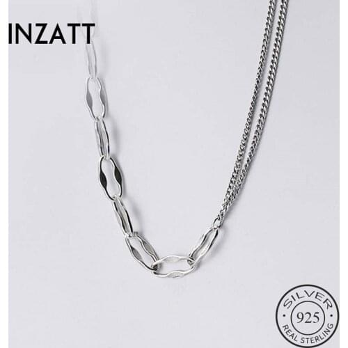 INZATT Real 925 Sterling Silver Asymmetric chain Pendant Choker Necklace For Fashion Women Party Fine Jewelry Rock Accessories