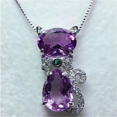 Austrian Heart Pendant Necklace Womens Silver Color S925 Jewelery Amethyst Sapphire Bizuterias Pendants Gemstone Fine Jewelry