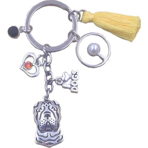 Chinese Shar Pei Dog New Fashion Animal Sun Style Keychain Key Ring Pet Tassels Antique Bohemian Women Men Jewelry K038