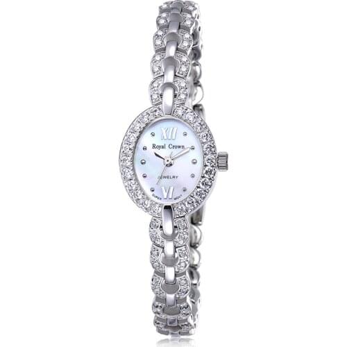 Luxury Small Lady Womens Watch Fine Fashion Hours Mother of Pearl Bracelet Rhinestone Crystal Girls Gift Royal Crown Box