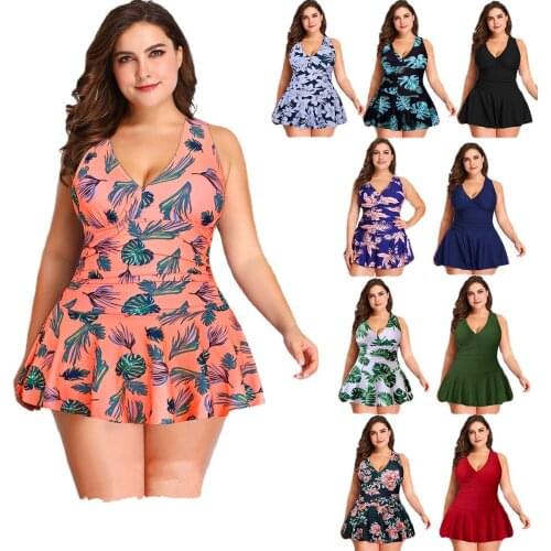 Add fertilizer plus size swimwear in Europe and America, cover belly with solid color printing skirt split swimwear boxer trunks