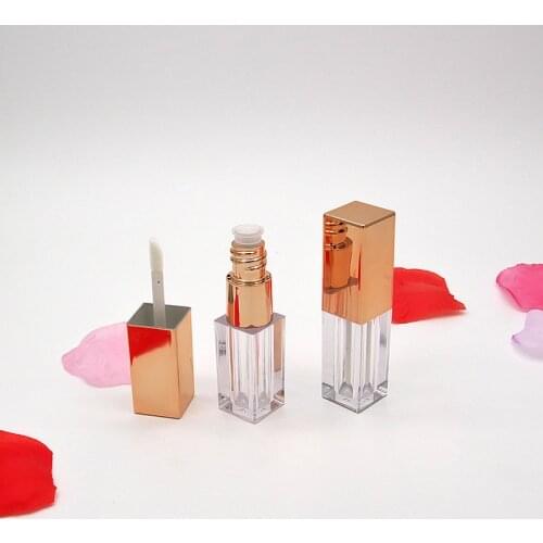 Lip Gloss Tube 3 ML Makeup Container Rose Gold Empty Lip Glaze Case Portable Refillable Plastic Bottle with Brush Lip Balm Tube