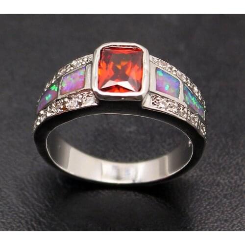 Hermosa Big Promotion Natural Australian Opal Red Garnet Women Ring Size 7 8 9 DF200