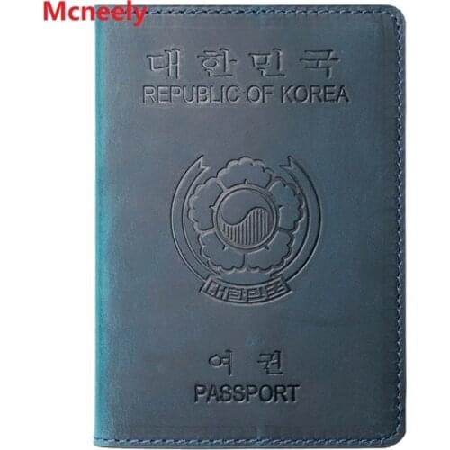 Hot Crazy Horse Genuine Leather Korea Passport Cover Passport Case Business Unisex Travel Documents Wallet Case for Korea