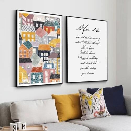 Colorful House Life Quotes Canvas Painting Nordic Scandinavian Poster Print Wall Art Pictures for Living Room Wall Decor Cuadros
