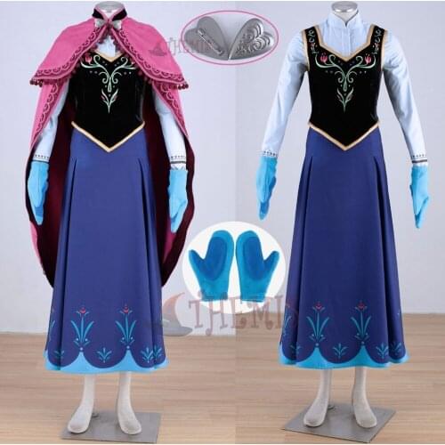 Athemis Anna Cosplay Costume Princess Dress Cloak Embroidered Clothes Long Printing Skirt For Kids Adult Plus Size