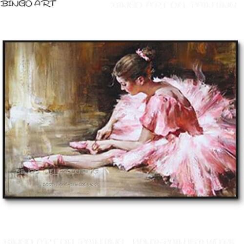 Beautiful Ballet Dancer Picture Hand-painted High Quality Beautiful Ballet Dancer Wearing Shoes Oil Painting for Living Room