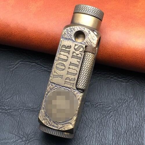 Handmade Brass Kerosene Lighter Retro Trench Hand-carved Three Side Fire Pipe Cigarettes Oil Machine Collection Smoking Gift