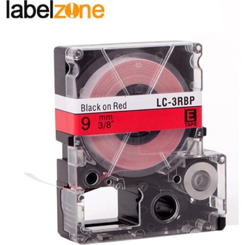9mm Black on Red compatible Epson LC-3RBP/SC9RW label tapes strong adhesive laminated lc3rbp lc 33rbp label ribbon for KingJim