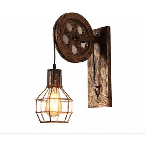 Loft Iron Wall Lamp Retro Vintage Lighting Indoor Wall Lamp American industrial Lighting lifting pulley wall light