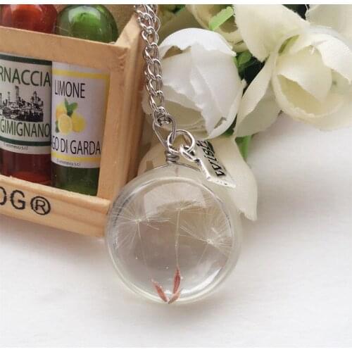 Fashion Women Real Dandelion Seeds Lucky Glass Wish Bottle Pendant Necklace