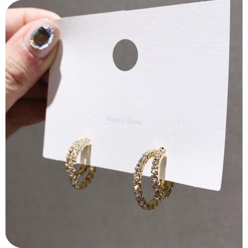 Fashion Geometric Earrings Double Rhinestone Earrings for Women Girl C-shaped Round Ear Ring Jewelry Accessories Gift