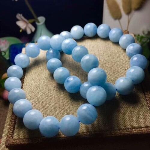 Natural Crystal Bracelet Blue Gemston Round Beads 13-12mm