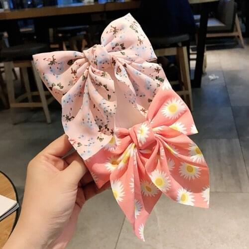 2021 New Trendy Summer Chiffon Girls Bow Hair Clips Ribbon Hairpin Temperament Ribbon Bow Ladies Headwear Hair Accessories Gifts