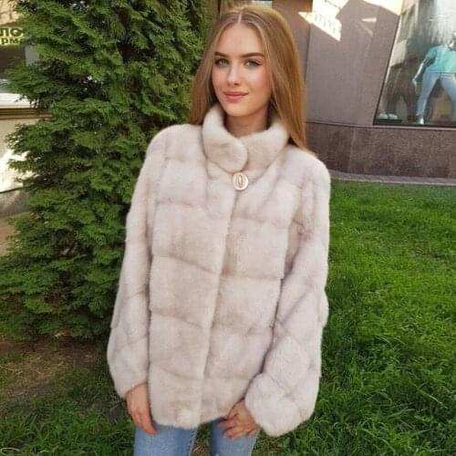 2021 New Style Mink Fur Coat Womens 100% Real Fur Jacket Genuine Leather Fur Jacket Full Sleeves Overcoat High-Quality