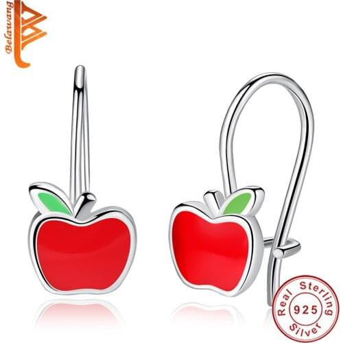 Wholesale Real 925 Sterling Silver Red Apple Earring Cute Fruit Enamel Hoop Earring For Kids Girl Party Birthday Gift