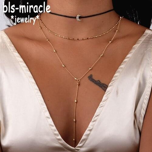 Bls-miracle Boho Moon Multi Layer Pendant Necklaces for Women Bohemian Flower Vintage Fashion Collar Costume Jewelry NX-12