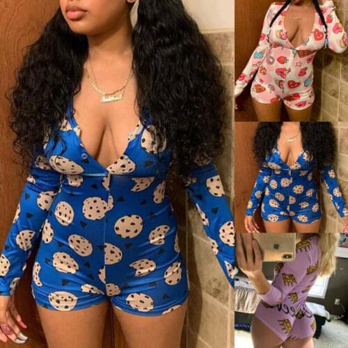 PS Women V Neck Stretch Bodycon Leotard Jumpsuit Romper Shorts Sleepwear Pajamas