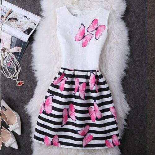 Parenthood Mother And Daughter Dress Summer Sleeveless Dress Butterfly Flower Pattern Fashion Kids Dress