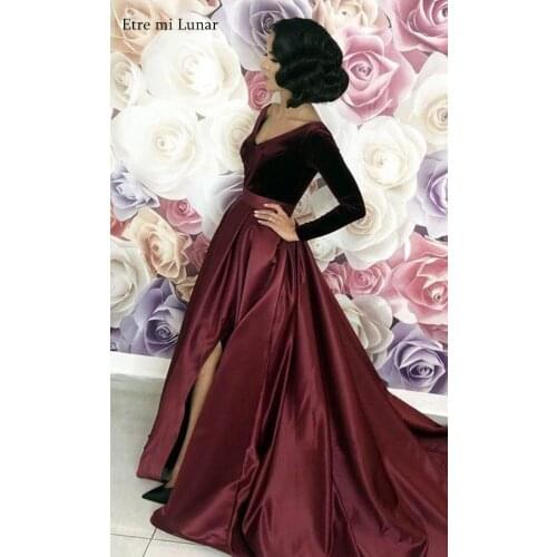 Prom Dress 2020 Wine Red Long Evening Dresses A-Line Sexy V neck Party Dress Satin Lace Up Evening Gowns LE40812
