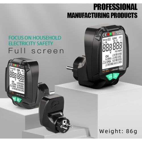 Full Screen Socket Tester AC Voltage Tester 30V-250V RCD Outlet Test Ground Zero Line US EU UK Plug Polarity Phase Check