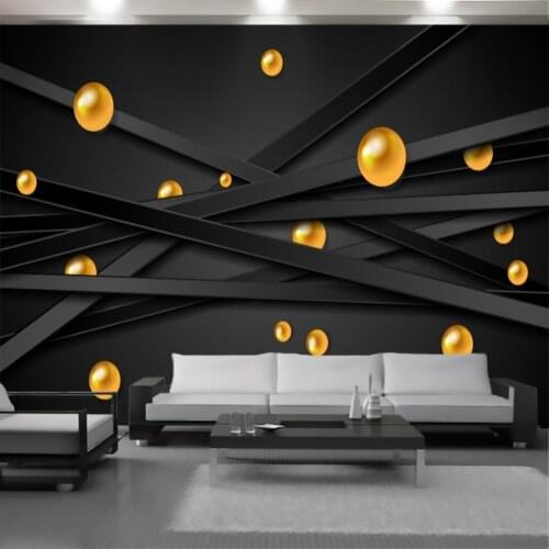 Luxury 3d Living Wallpaper Wall Papers Black Line Golden Orb Classic Pattern Interior Home Decor Painting Modern Mural Wallpaper