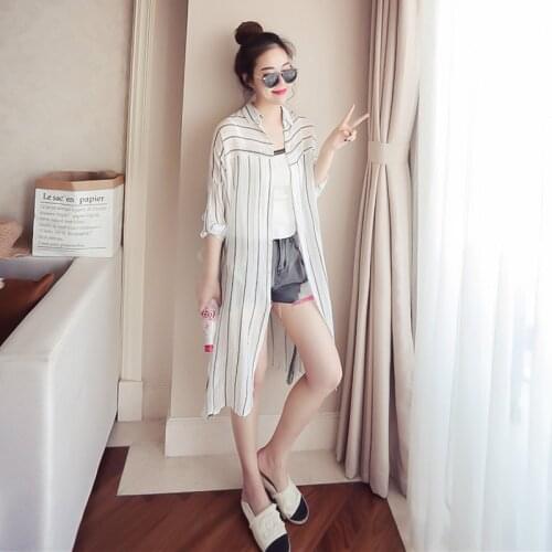 Shirts Women Long Sleeve Simple Striped Sunshade Loose Summer Shirt All-match Korean Breathable Womens Blouses Single Breasted