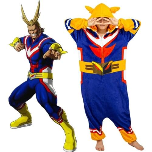 Anime My Hero Academia All Might Cosplay Costume Adult Unisex Flannel Plush Kigurumi Pajamas Jumpsuits