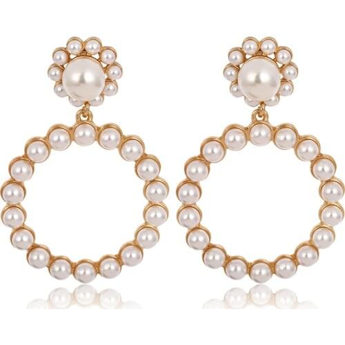 Trendy Round Pendant Pearl Clip on Earrings for Women Fashion Statement Non Pierced Ear Clips Jewelry Wedding Stud Earrings 2021