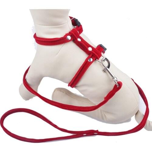 Cat Harnesses & Leashes Set Soft Velvet Leather Pet Cat Halter Harness Lead Collars For Cats Red Pink Brown Black