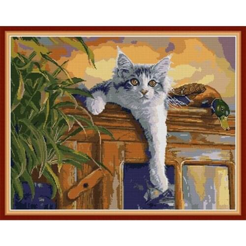 Everlasting Love Cat And Duck Chinese Cross Stitch Kits Ecological Cotton Stamped Printed DIY Christmas 14CT Wedding Decoration