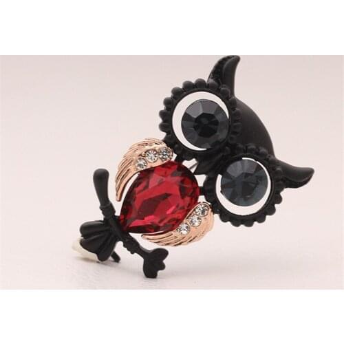 Vintage New Women Crystal Brooches Personatity Cute Owl Bird Brooches Pin Big Black Eyes Fashion Jewelry Suits Accessories