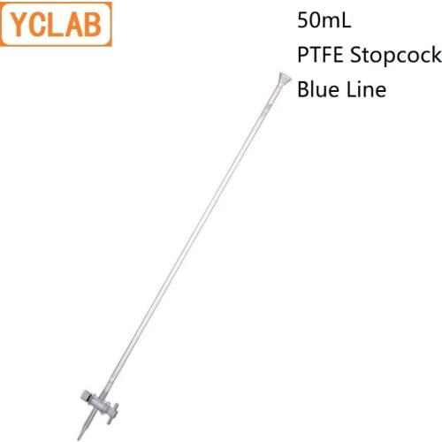 YCLAB 50mL Burette with PTFE Stopcock and Blue Line on Milk White Back Class A Transparent Glass Laboratory Chemistry Equipment