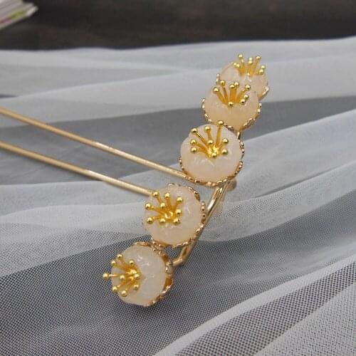 2pc Natural Stone Flower Gold Hair Pin Handmade Copper Gem Stone Hairpin Hair Pins Women Jewelry Pince Cheveux Femme WIGO1447
