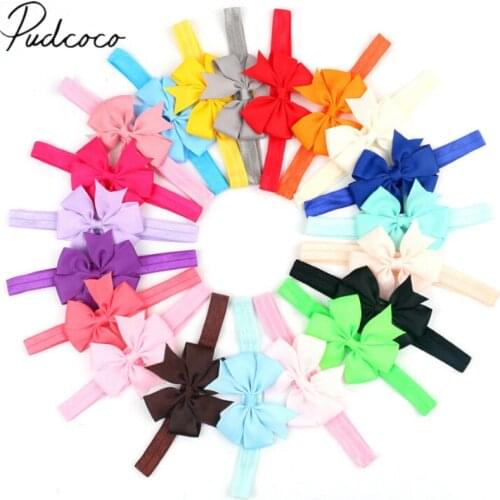 2018 Brand New Baby Girl Toddler 10pcs Bow-knot Headband Soft Elastic Turban Cute Head Wrap Solid Bowknot Hairband Wholesale