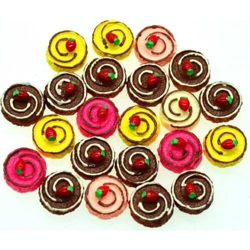 10PCS Mixed Flat Back Resin Strawberry Round Cake Cabochons|Home Embellishment Miniature|Home Decoration Crafts