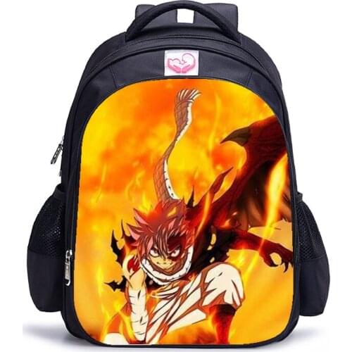 16 Inch Fairy Tail Backpack Natsu Dragneel Erza Scarlet School Bags Orthopedic Backpack Kids Boys Girls Mochila Cartoon Bags