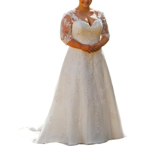 2020 7-point sleeve Backless Wedding Gowns Appliques Beading Sequins Appliques Lace Wedding Dress