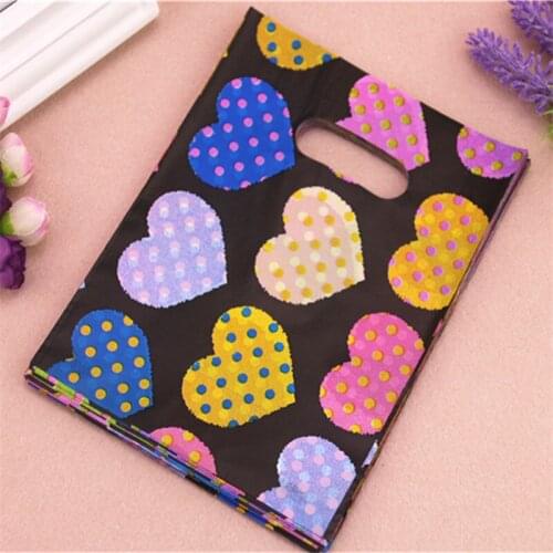 2016 New Design Wholesale 100pcs/lot 15*20cm Big Sweet Lovely Heart Plastic Shopping Bags Present Gift Packaging Bags