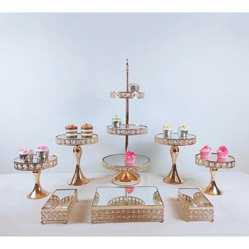 5-8pcs Crystal Metal Wedding Multi-Layer Cake Stand Rack Set Festival Party Display Tray