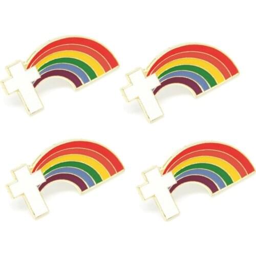 Lots 5 pcs Religious Holy Cross Rainbow Metal Lapel / Hat / Tie / Cap Jesus God Pin Badge Fans Gifts Jewelry 2.75 X 1.25 CM