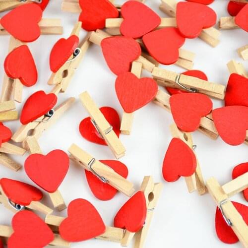 50pcs/lot Mini Loving Heart Wooden Clips Clothespin Photo Paper Postcard Pegs For Home Wall Wedding Party Valentines Day Decor