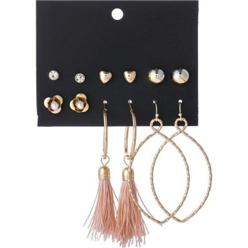6 Pairs/Set Fashion Tassel Ball Stud Earrings Set For Women Trendy Mixed Pearl Statement Long Earrings Sets