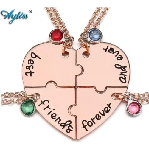 Ayliss Alloy Rhinestone Best Friends Forever and Ever BFF Puzzles Necklace Friendship Heart Puzzle Pieces Pendant Necklaces Set