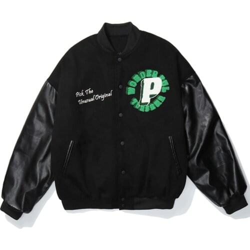 Letter Embroidery Flocking Baseball Jackets Thicken Hip Hop Retro Patchwork College Jacket Mens Harajuku Oversized Bomber Coats