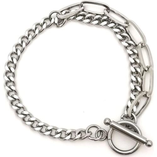 Fashion OT word buckle stitching titanium steel stainless steel bracelet chain wild men and women bracelet hot sale