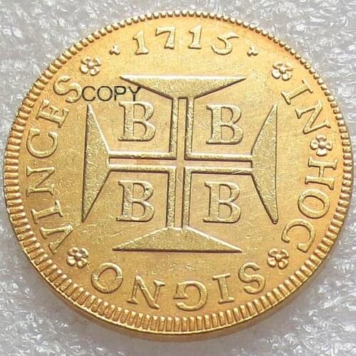 Brazil 1715 Rare 4000 Reis Gold Plated Copy Coins