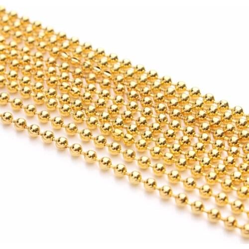 LOULEUR 10 Meter/lot 1.2 1.5 2 3.2 mm Gold Color Metal Ball Beads Chains Bulk for Diy Bracelet Necklace Jewelry Making Findings